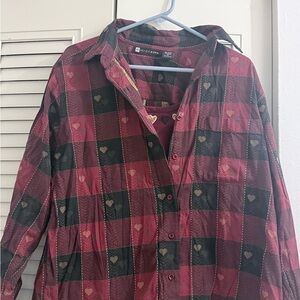 Lucky Brand Men's Burgundy and Black Heart Pattern Shirt